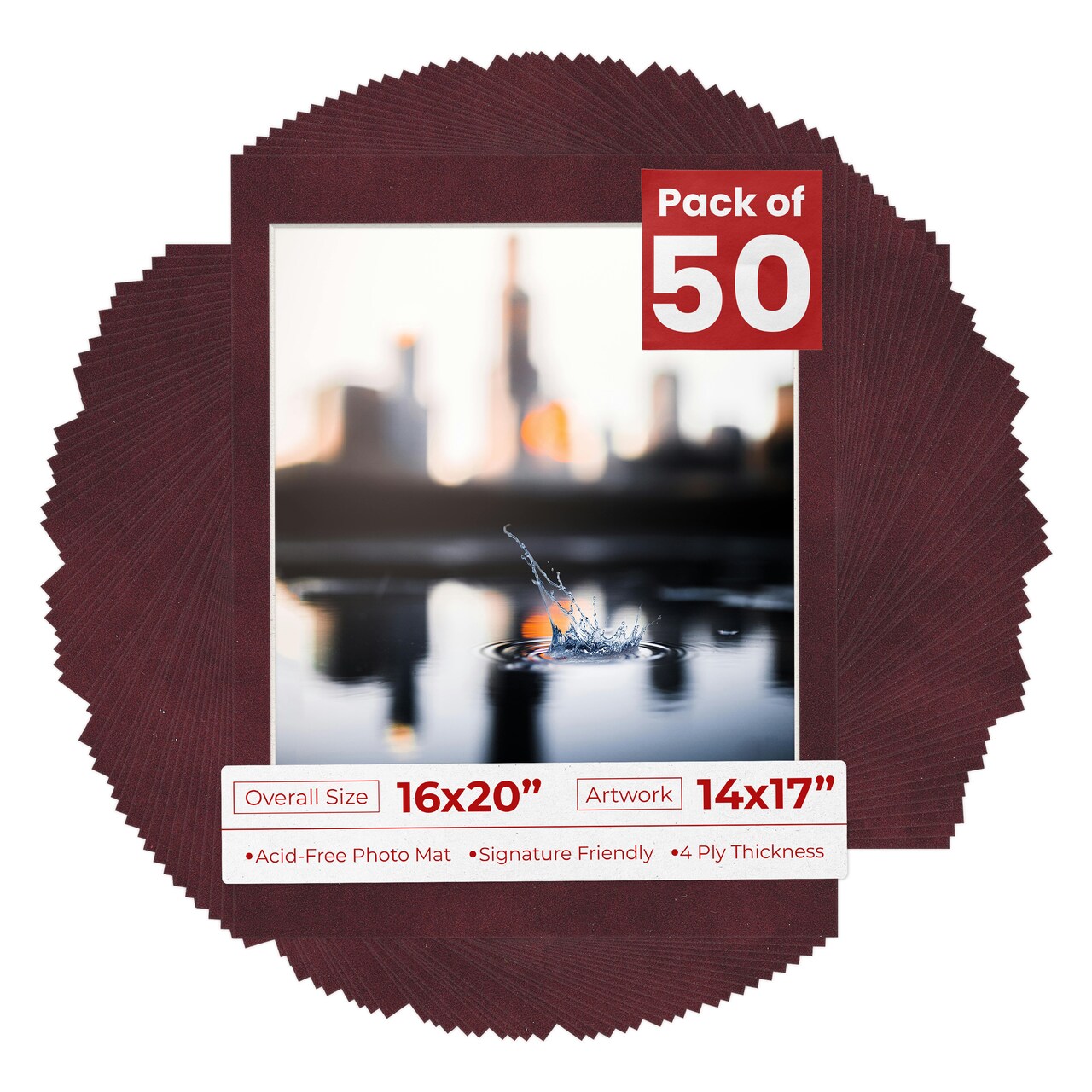 Dark Red Suede Mat Board for 16x20 Frames - Fits 14x17 Photos